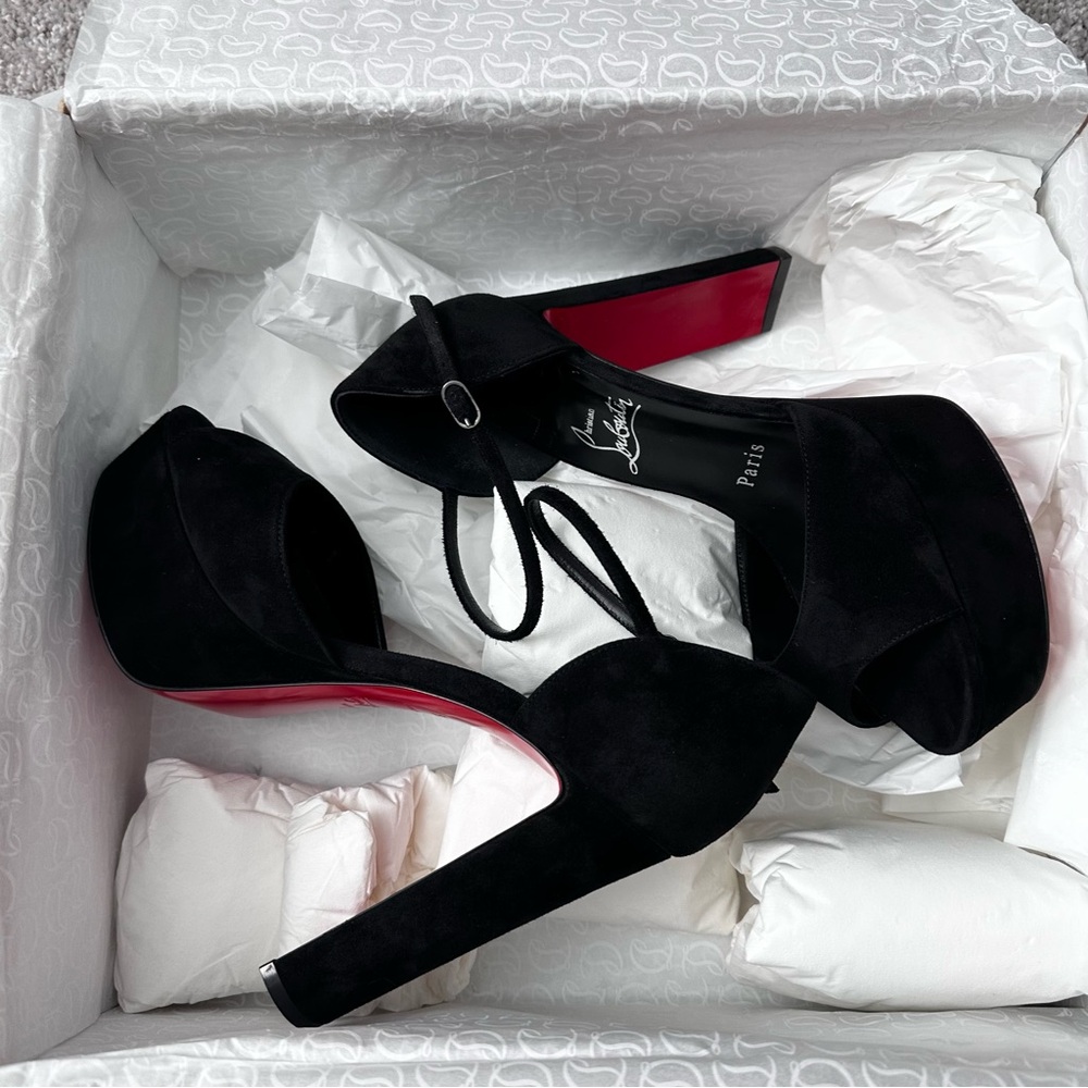 Christian Louboutin Sandaloo 130 Suede Platform Heel in Black size 36.5. - Picture 14 of 15